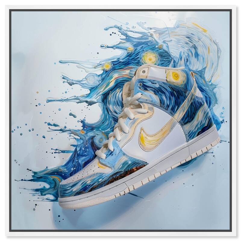 Starry Night Sneaker Splash Canvas by Art Remedy - White - 12" x 12"