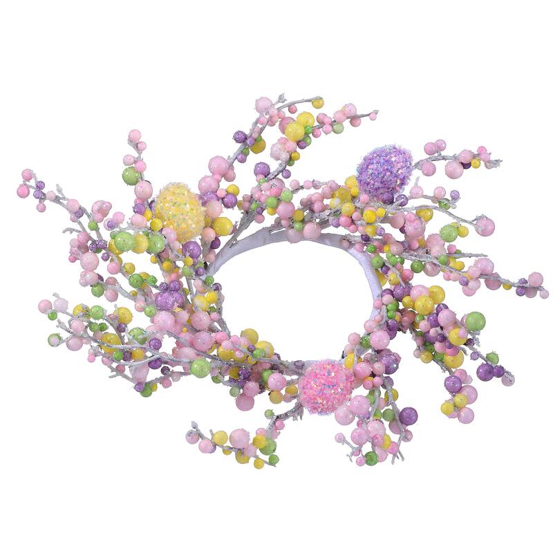14" Iridescent Glitter Berry And Egg Candle Ring