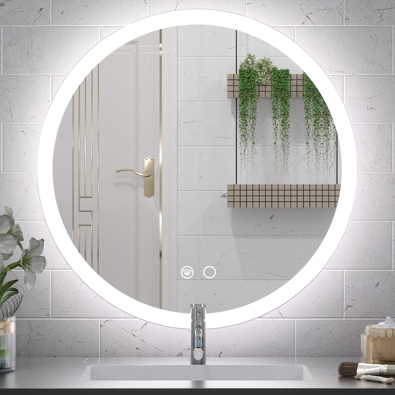 KEONJINN Round LED Frontlit Bathroom Vanity Wall Mirror 3 Colors, Anti-fog