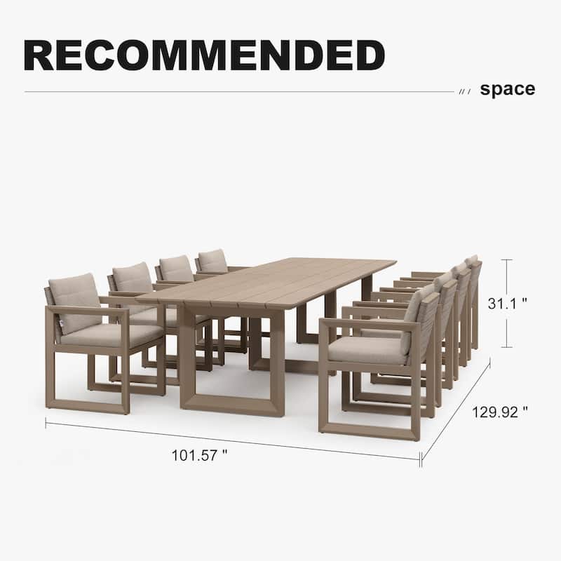 PURPLE LEAF Caesar Outdoor Dining Set Aluminum Luxury Patio Furniture with Olifen Removable Thick Cushion and Pillow-Khaki - N/A