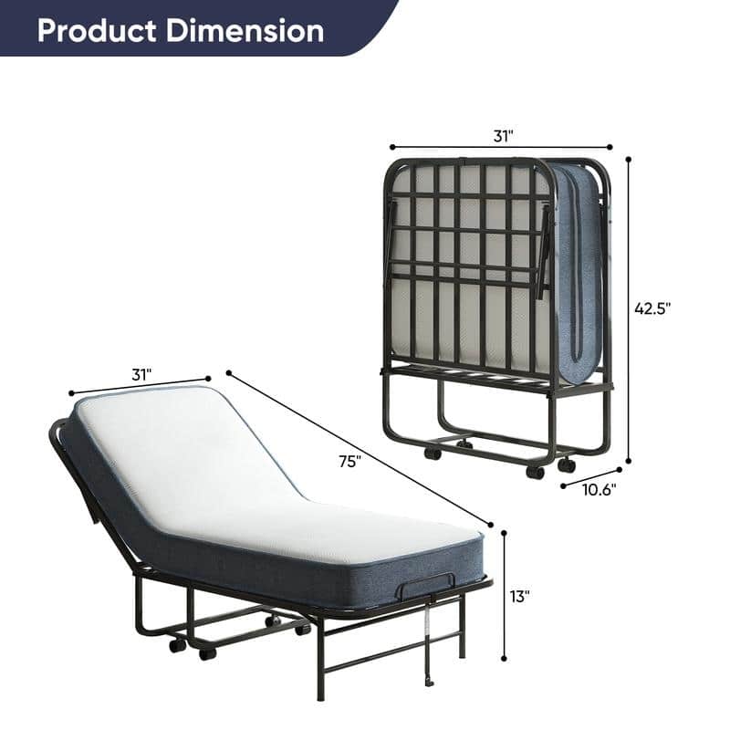 Mixoy Folding Bed with 5''Mattress,Portable Foldable Roll Away Adult Bed for Guest,with Dustproof Bag & Baffle,Twin Size