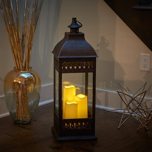 slide 2 of 4, San Nicola Triple LED Candle Lantern- Bronze Bronze