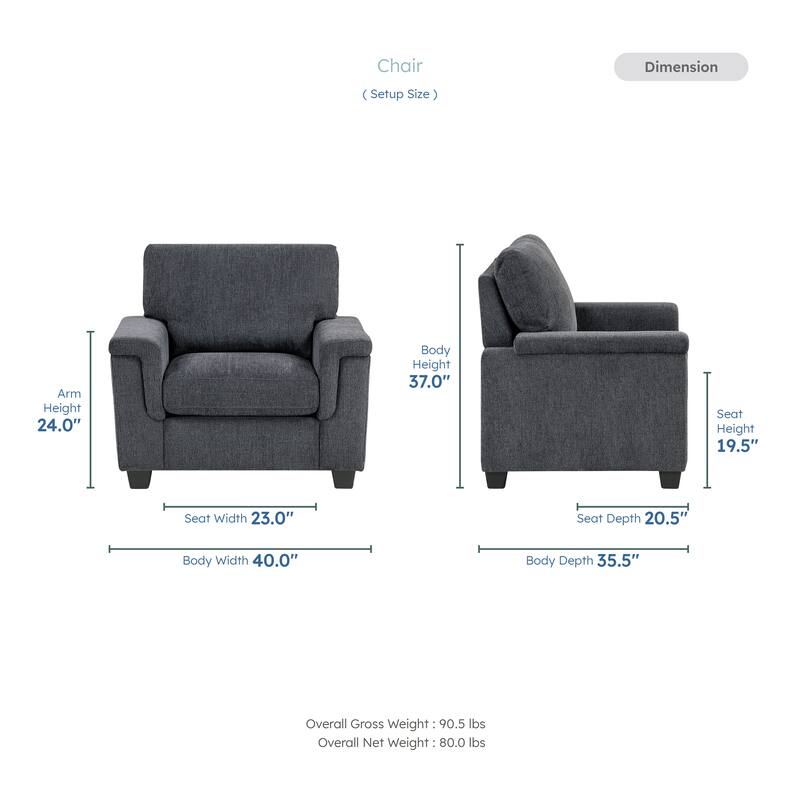 Colby 40" Chenille Accent Chair - - Removable Cushion Covers