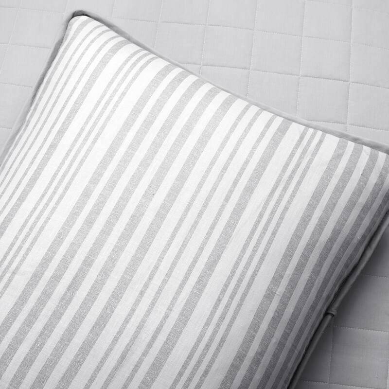 Lush Decor Farmhouse Box Stitch And Stripe Oversized Reversible Cotton Quilt Set
