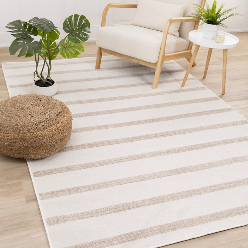 Modern Neutral Striped Rug in Cream Beige - 5'3" x 7'7"