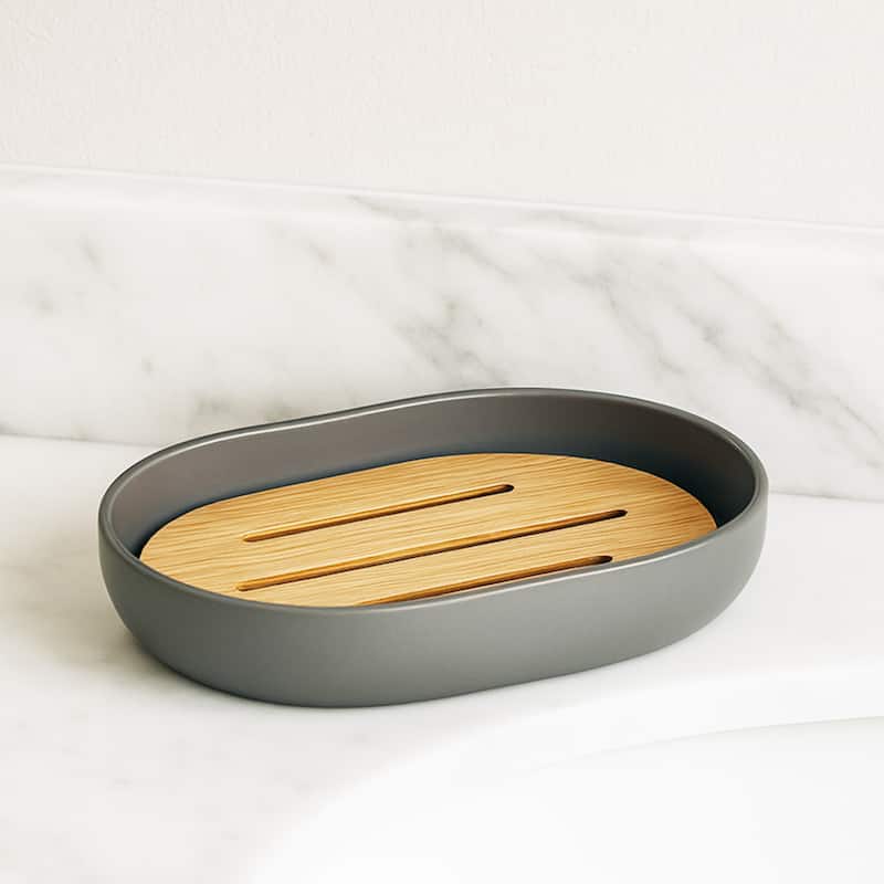 Grey Padang Bathroom Accessory Set 7-Pieces Bamboo - Soap Dish Only