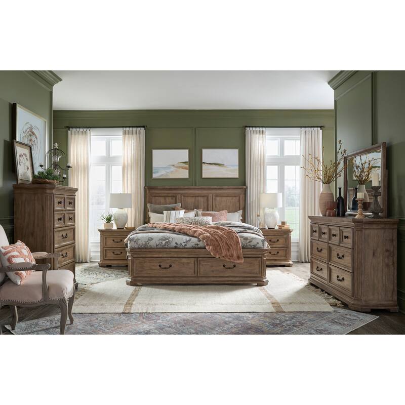Magnussen Home Adler Court Florentine Walnut Drawer Dresser With Landscape Mirror