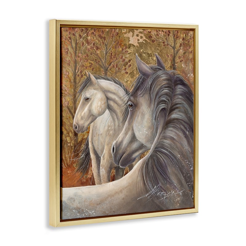 Stupell Horses in Autumnal Forest Framed Floater Canvas Wall Art Design By Jody Bergsma