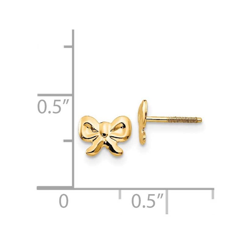 Curata 14k Yellow Gold Girls Polished Bow Tie Screw-Back Earrings (6mmx7mm)