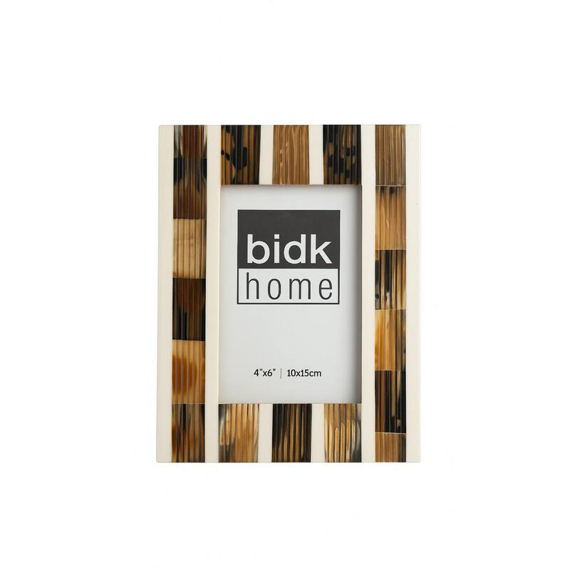 Block Horn Striped Picture Frame - for 4" x 6" Photo - White and Brown - 4-inchx6-inch