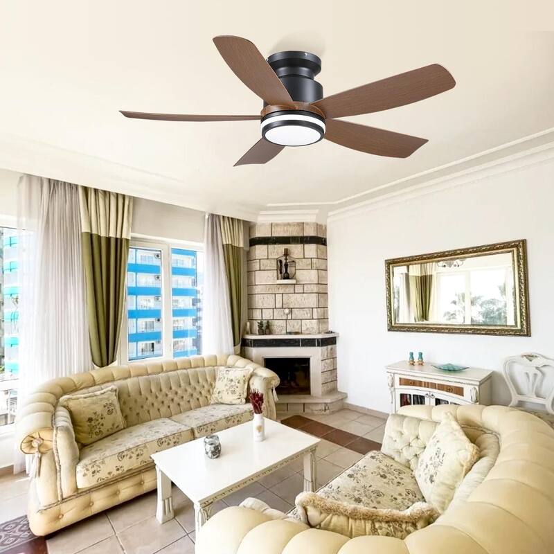 41 Inches Ceiling Fan with Light,5 ABS Blades,Flush Mount Low Profile Ceiling Fan with Light and Remote for Bedroom Living Room