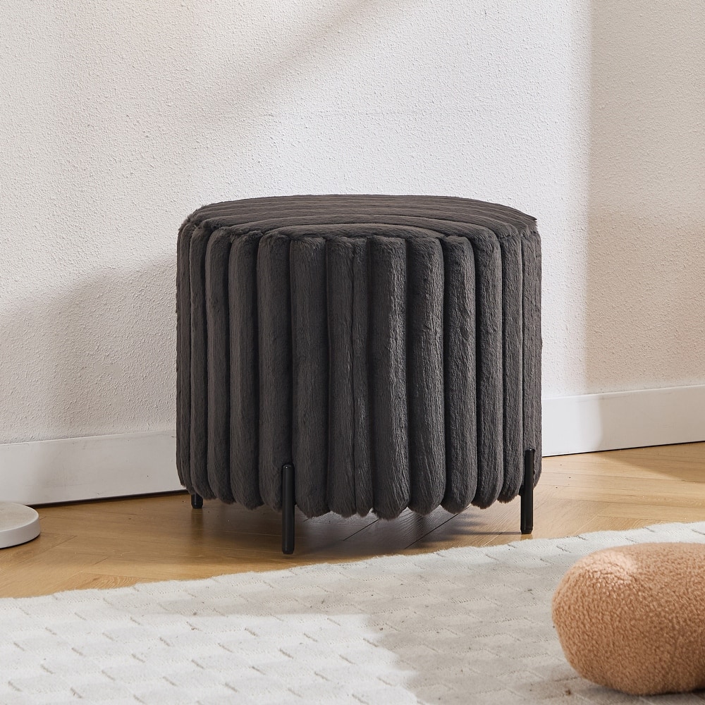 22.1"W Modern Round Ottoman,Upholstered Foot Stool with Metal Legs