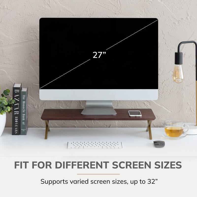 Jani Wood Monitor Stand Riser Desk - Ergonomic Design Stand, Desktop Organizer Table for Home, Office Workspace, Gaming Desk