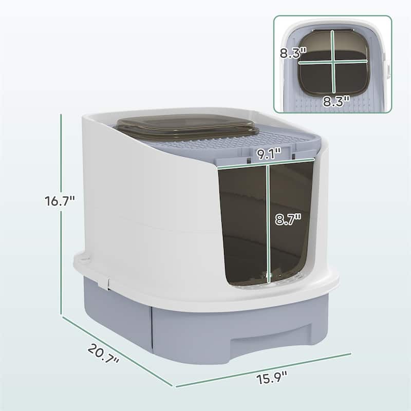Covered Cat Litter Box with Removable Drawer and Odor Control Bags Top Exit Design for Cats