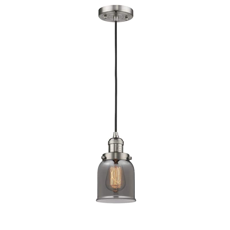 Innovations Lighting Franklin Restoration Bell - 1 Light 5" Cord Hung Mini Pendant - Brushed Satin Nickel/Light Smoke