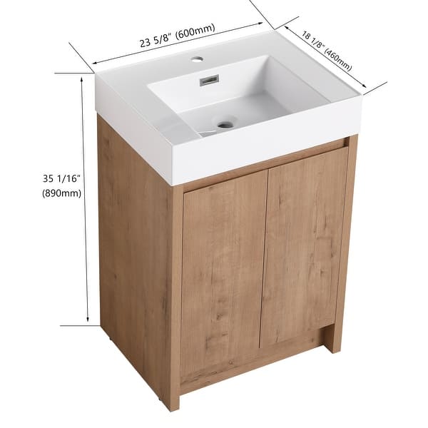 dimension image slide 0 of 7, BNK 24/30/48/60 inch Freestanding Resin Sink Bathroom Vanity with Soft Close Door and Adjustable Shelf