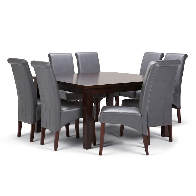 WYNDENHALL Franklin Transitional 9 Pc Dining Set with 6 Upholstered Dining Chairs and 54 inch Wide Table