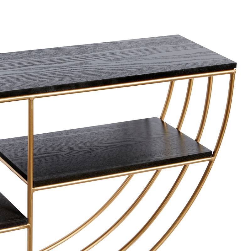 Gold Wooden 3 Shelves Wall Shelf with Half Moon Shape