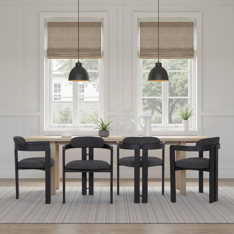 Jazmin Mid-Century Modern Upholstered Barrel Dining Chairs - Set of 2 - Charcoal & Black - Set of 4