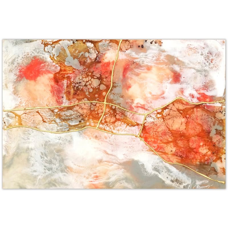 Coral Abstract Wall Art Printed on Frameless Free Floating Tempered Glass Panel