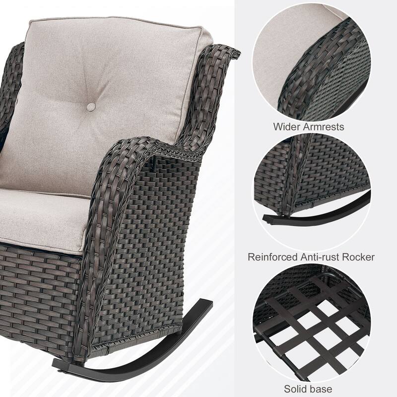 Gymojoy Comfortable PE Rattan Wicker Outdoor Rocking Chair Set of 2