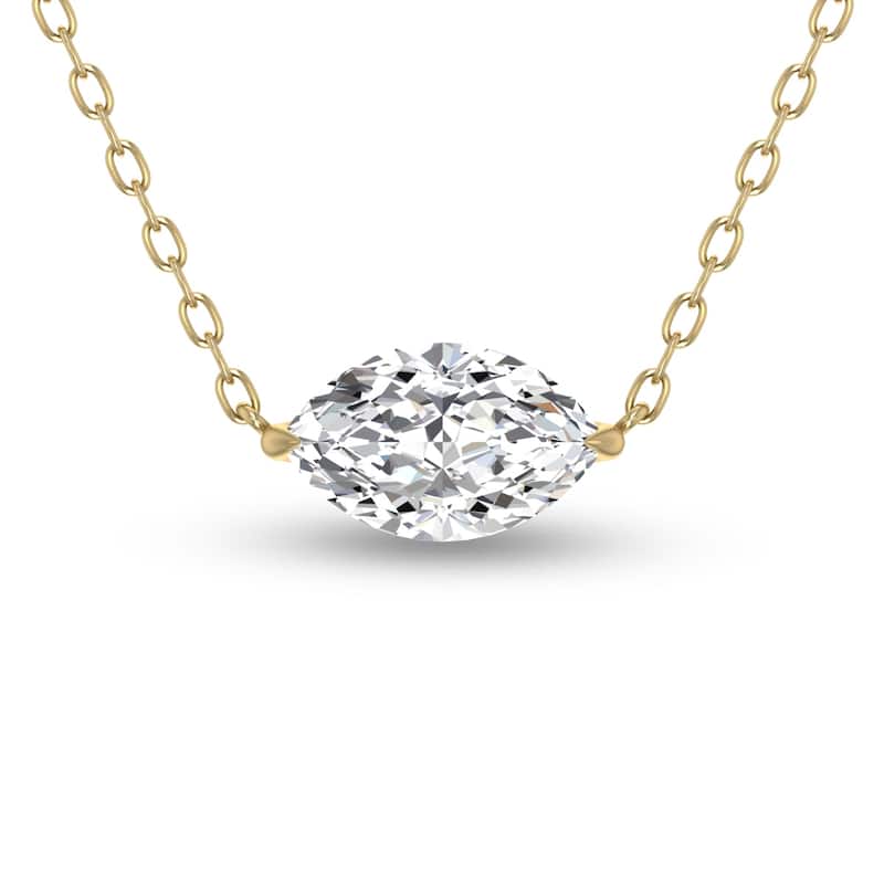 Marquee Lab Grown 1/2 Carat Floating Marquise Diamond Solitaire Pendant in 14K Yellow Gold