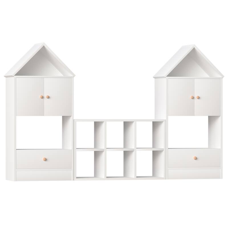 MVersatile Kids Bookshelf House Shape Toy Organizer for Bedroom Playroom