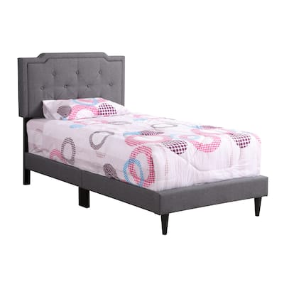 Twin Size Fabric Tufted Platform Bed with Adjustable Headboard and Space-Saving Design