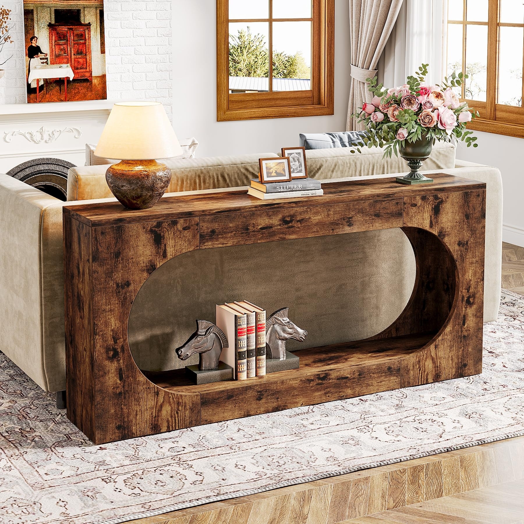 63 Inches Console Sofa Table Wood Entryway Accent Table for Living Room Bown