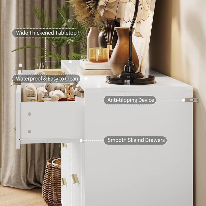 55" Wide Modern Fluted Dresser for Bedroom with 8 Drawers