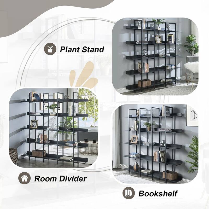 Vintage Industrial Bookshelf 5 Shelf Bookcase