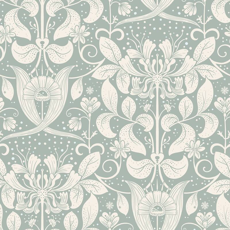 A-Street Prints Berit Blue Floral Crest Wallpaper