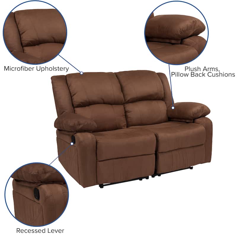 Contemporary Upholstered Recliner Loveseat with Headrests and Armrests