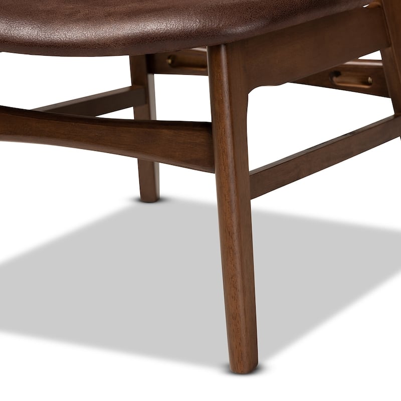 Marcos Mid-Century Modern Dark Brown Faux Leather Effect and Walnut Brown Finished Wood Living Room Accent Chair