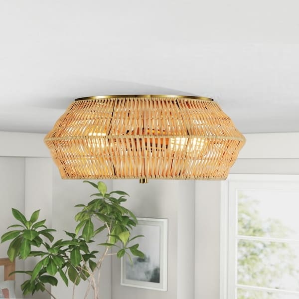 slide 2 of 8, C Cattleya 2-Light Natural Rattan Flush Mount Ceiling Light - 16 in. 16 in. - Rattan