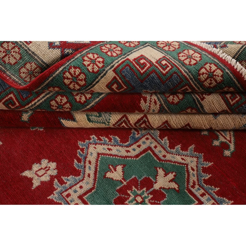 Geometric Red Kazak Oriental Area Rug Handmade Living Room Wool Carpet - 6'8" x 9'11"