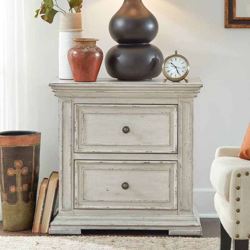 Big Valley Whitestone Distressed 2 Drawer Night Stand Charging Station - 2-drawer