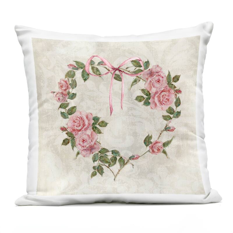 Stupell Garden Heart Wreath Printed Outdoor Throw Pillow Design by Sally Swatland - Accent - Polyester - Pink - Single