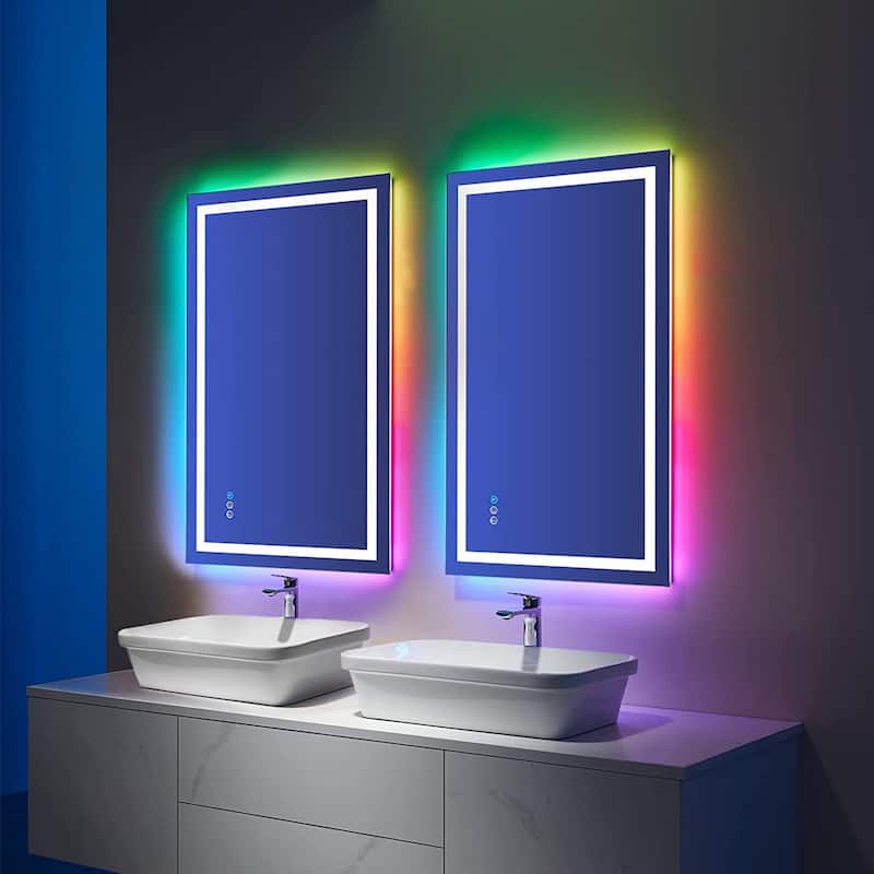 Super Bright RGB Backlit & LED Frontlit Anti-Fog Bathroom Vanity Mirror in Tempered Glass & ETL
