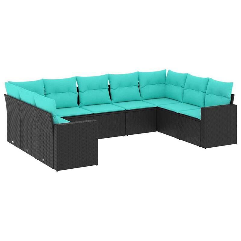 vidaXL 9/10 Piece Patio Sofa Set with Cushions Black Poly Rattan - 24.4" x 24.4" x 27.2"