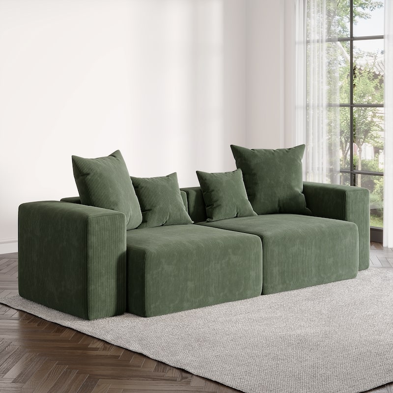 2 Set Oversized Corduroy Sectional Sofa Square Arm - Green
