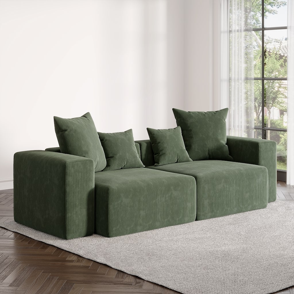 2 Set Oversized Corduroy Sectional Sofa Square Arm