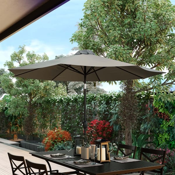 slide 2 of 10, 9 FT Round Umbrella - 1.5" Diameter Aluminum Pole - Crank and Tilt Function Gray