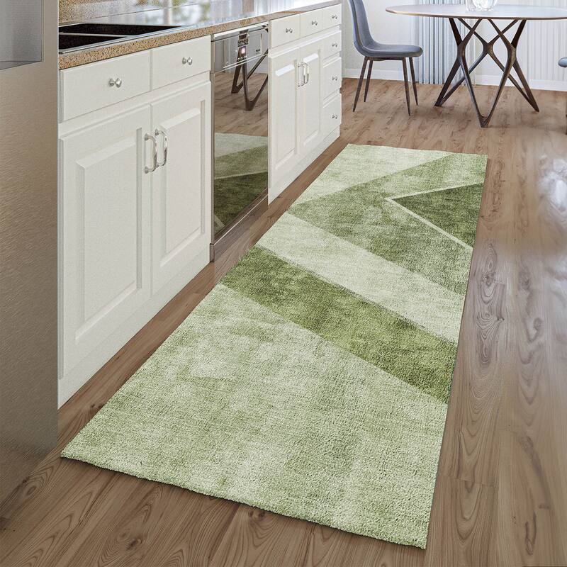 Premium Washable Super Soft Modern Ziggy Mayfield Rug - Olive - 2' 3" x 7' 6" - Runner