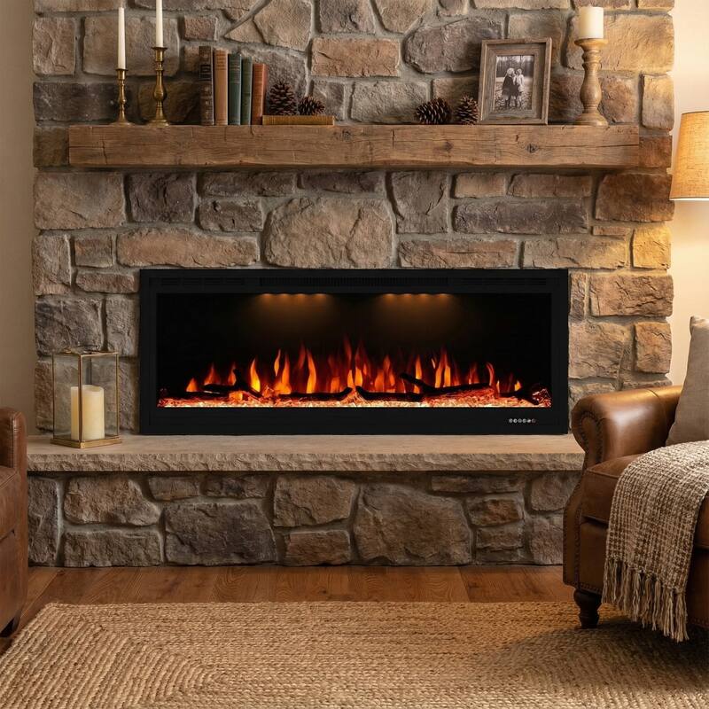 44" 1500W Modern Inserted Wall Mounted Smart Electric Fireplace Heater with APP Control and Remote - 44" L x 6.3" W x 17.72" H