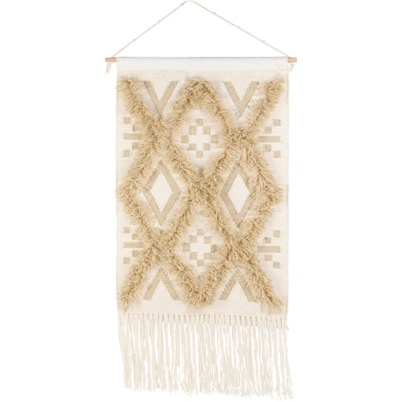 Emrik Global Hand Woven Wall Hanging - 48"H x 24"W - Khaki/Cream