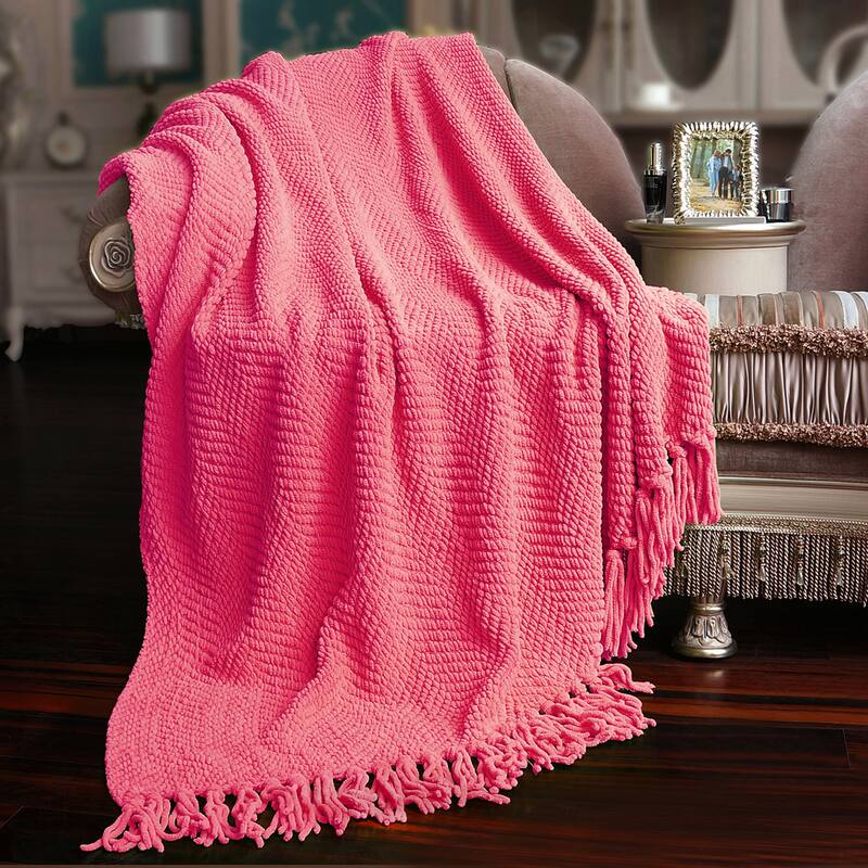 Knitted Tweed Couch Throw - 50" x 60" - Camellia Rose