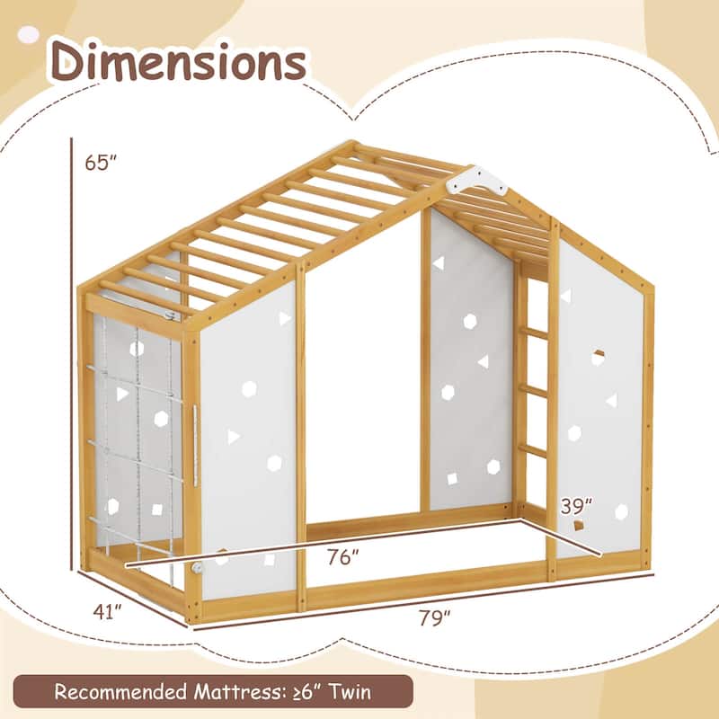 Costway Twin Size Climbing Bed, 2-in-1 Montessori Floor Bed with
