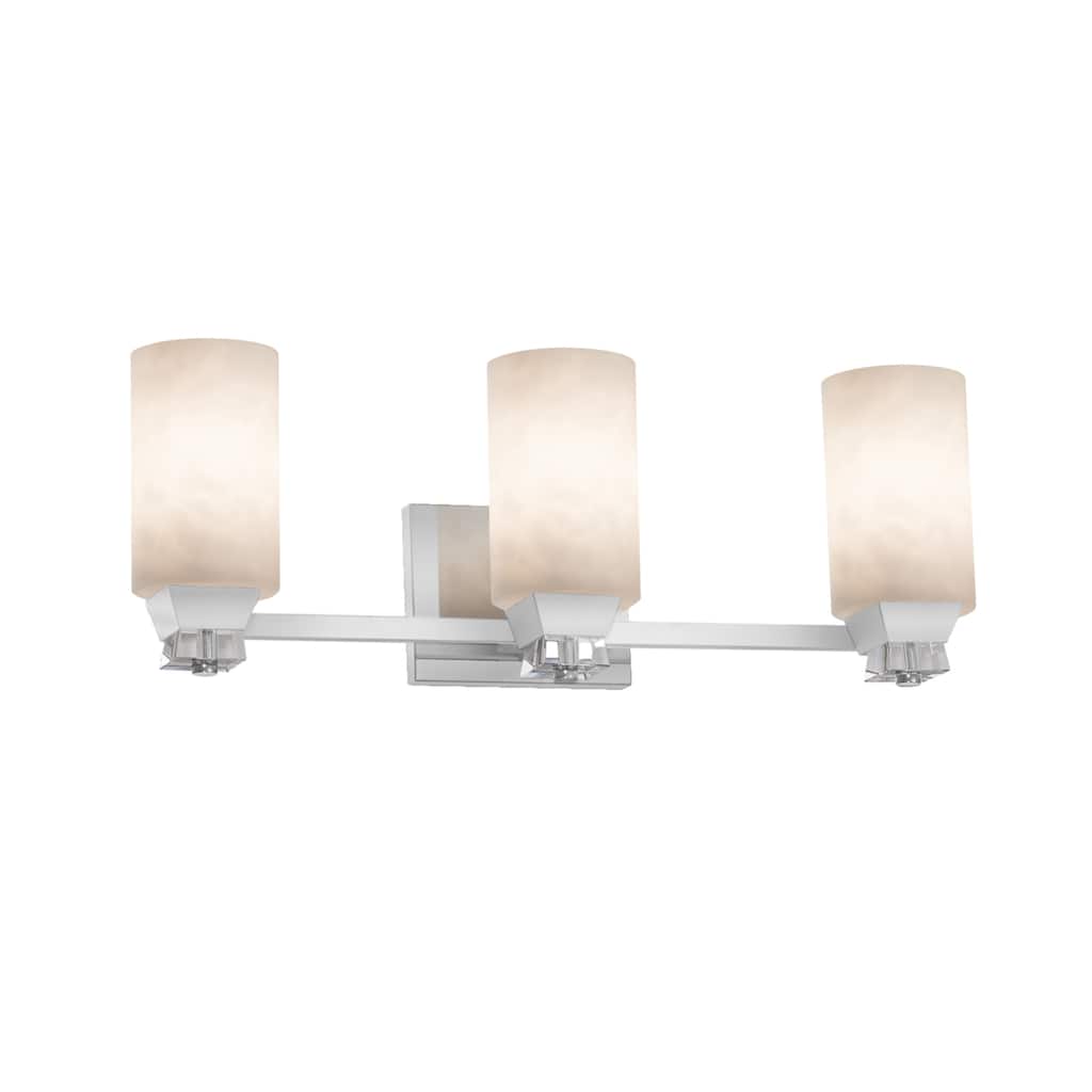 Justice Design Clouds Ardent 3-light Polished Chrome Bath Bar, Clouds Cylinder w/ Flat Rim Shade