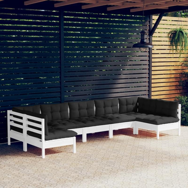 vidaXL Solid Pinewood Patio Lounge Set 7 Piece with Cushions Multi Colors - 25" x 25" x 24.6"